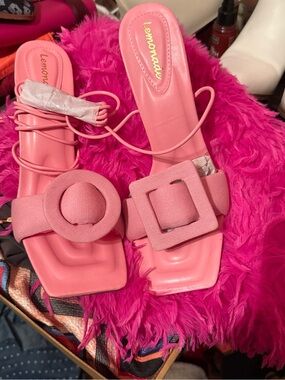 Lemon Pink Buckle Mule Slides